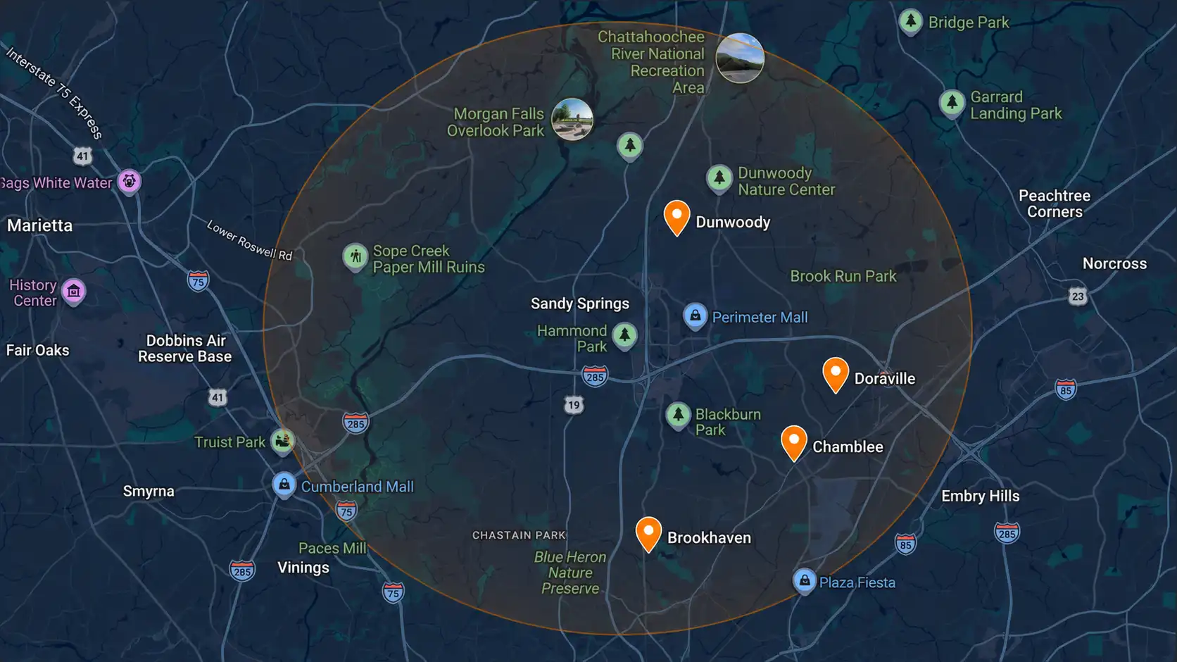 Elevatrix Solutions service area across the north Atlanta metro